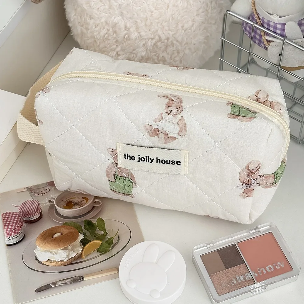 Durable Forest Bear Patterns Makeup Bag Portable Multi Functional Stationery Bag Handheld Cosmetic Bag Women