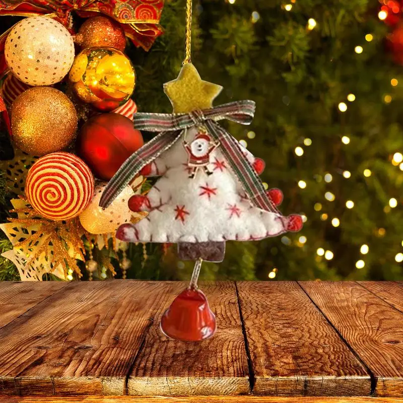 Christmas Tree Shaped Ornaments Winter Wool Felt Christmas Car Interior Decoration Front Door Holiday Wind Chimes For New Year