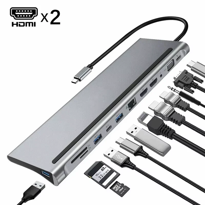 Station d'accueil multi-répartiteur USB pour Microsoft Surface Ple2, 12 en 1, hub USB C, USB 3.1