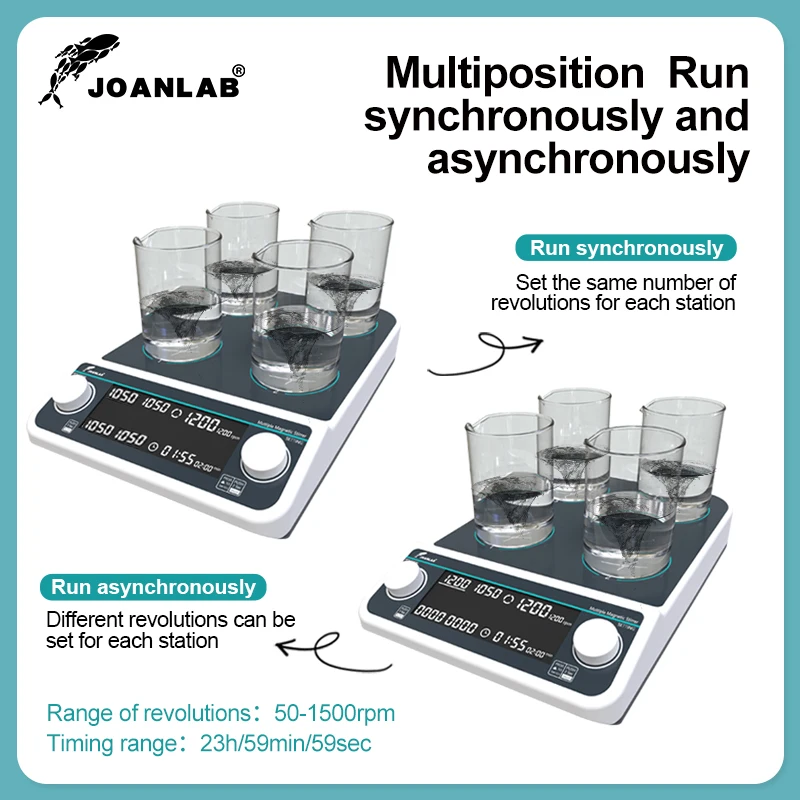 JOANLAB Multiple Magnetic Stirrer Digital Display Laboratory Stirrer Magnetic Mixer Four-station 500ml*4