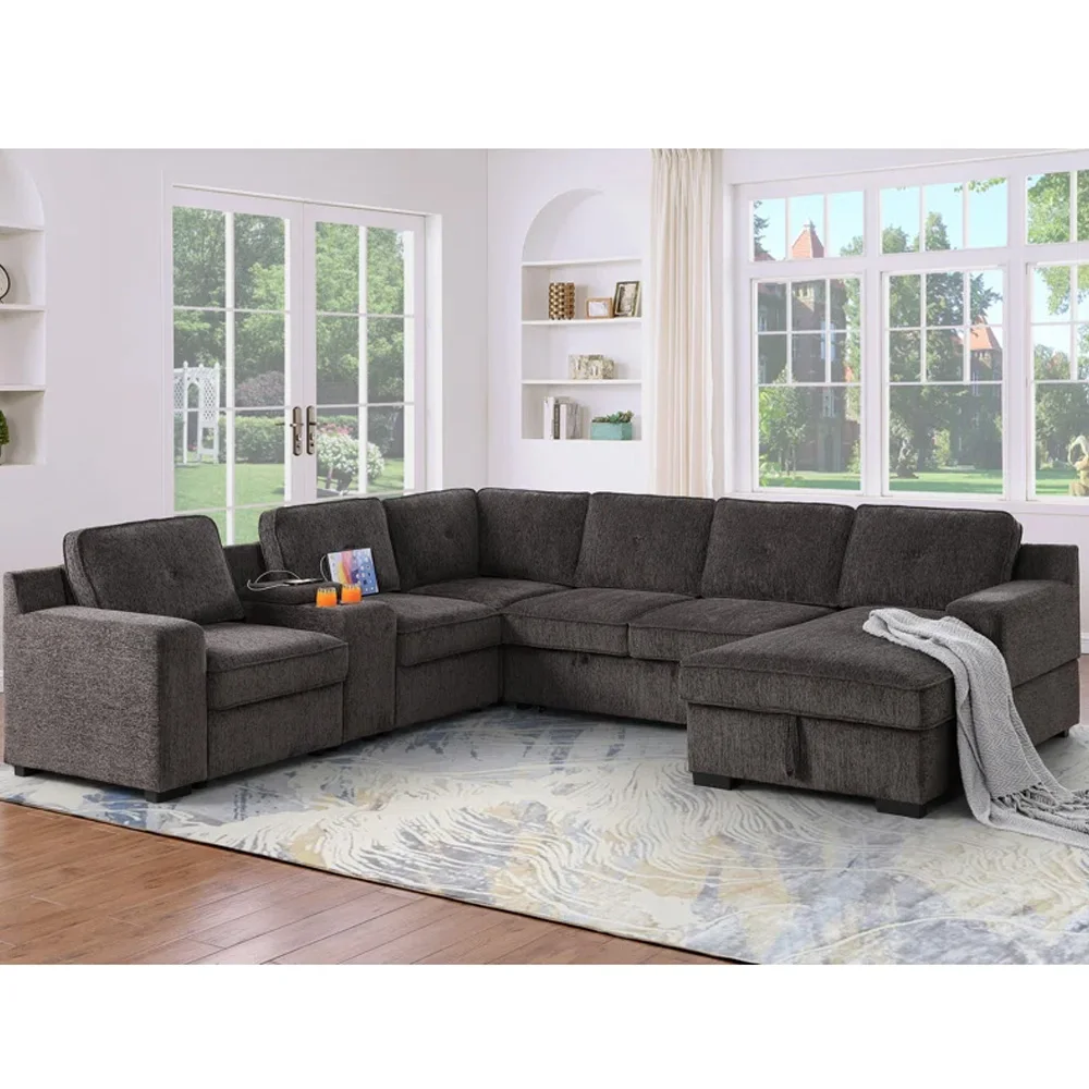 # Modular Pull Out Black Sofa Bed  7 Seater Black Sofa Set Furniture Modern Living Room Furniture Sofa Set for Wholesale