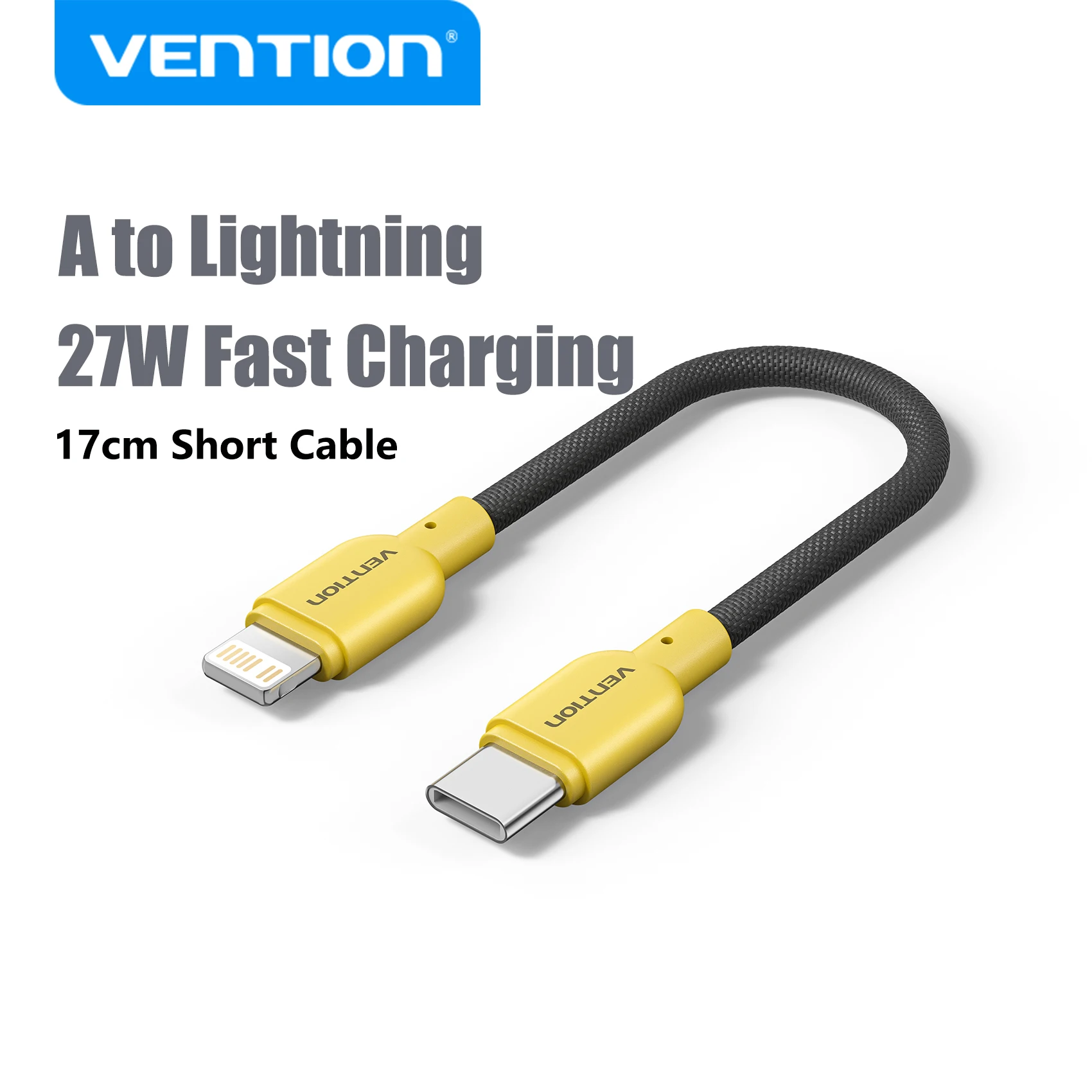 

Короткий кабель Vention USB C, 27 Вт, кабель для быстрого зарядного устройства для iPhone 14 13 типа C, кабель Lightning, короткий кабель 17 см для провода Power Bank