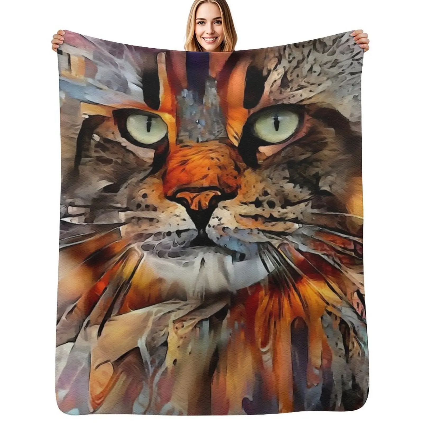 Couverture en polaire Sherpa douce et chaude pour l'hiver, motif Zikkan, chat, chat, lea roche paintings