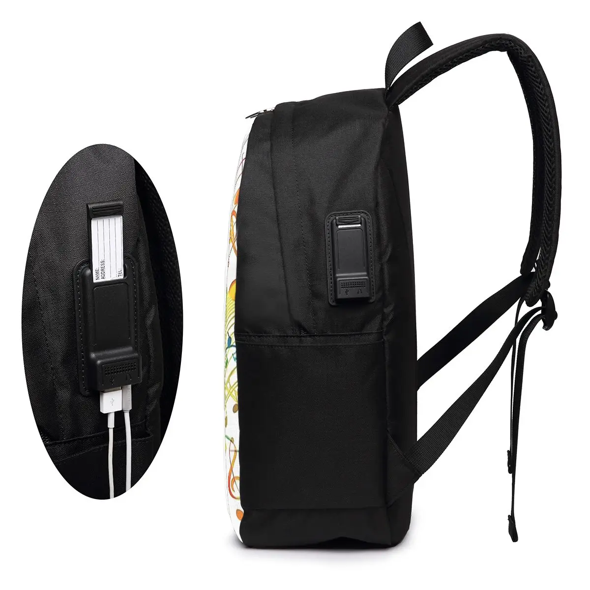 Abstract Piano Keys With Musical Notes Backpack Travel Notebook Bag Computer College Student School Bag Laptop Shoulder Bags view 5
