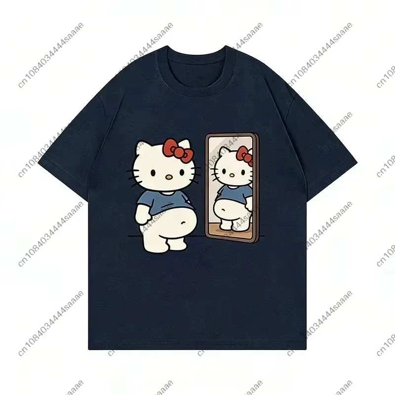 2026 New Kawaii Mirror Print Oversized T-shirt Women Y2K Streetwear Harajuku Casual Short Sleeve Daily Casual Tee