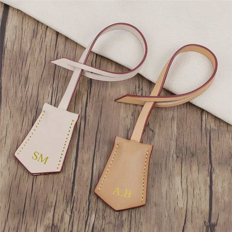 Monogrammed Vegetable Tanned Leather Handbag Tag Women Travel Keyholder Tag Bag Hanging Charm Luggage Suitecase Tag