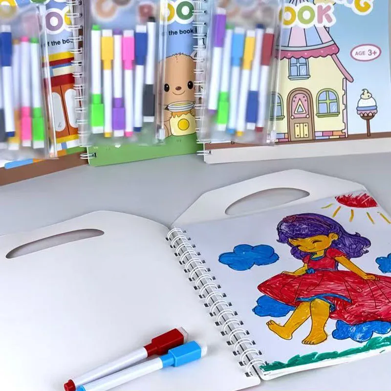 Children's Fun Drawing Book,Graffiti Drawing Book, Coloring Book, Enlightenment Cartoon Coloring Book, Includes 6 Erasable Pens