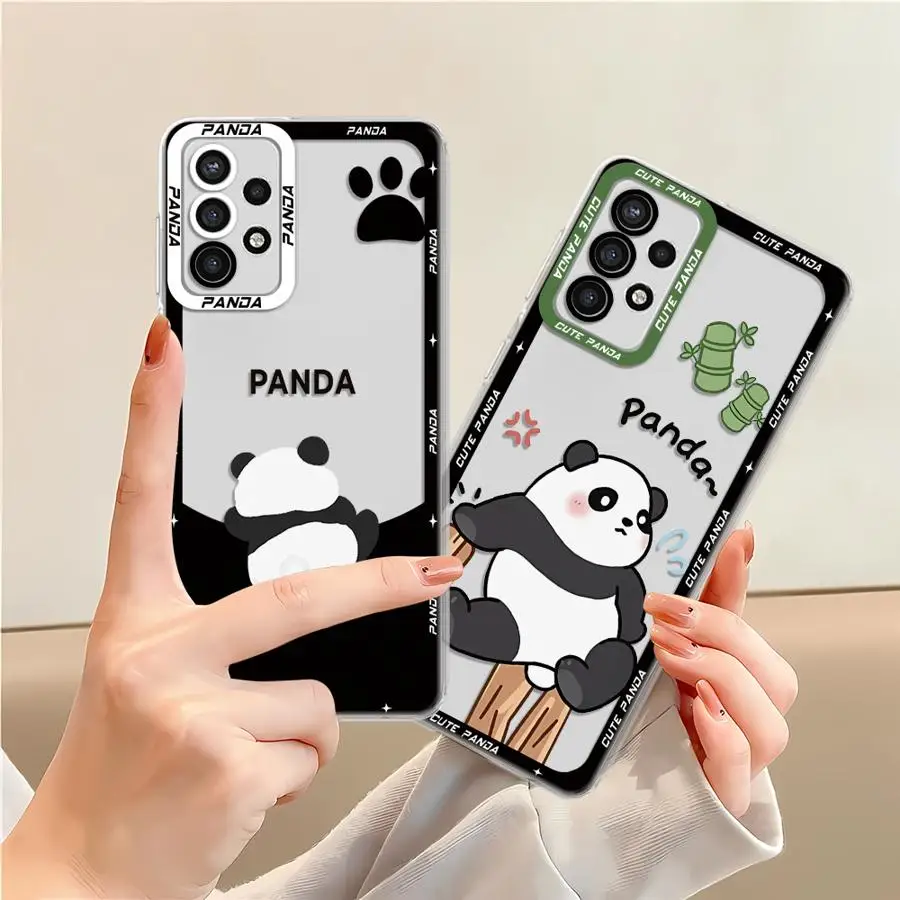 Cute Cartoon Panda Phone Case for Samsung Galaxy A35 A55A53 A54 A73 A34 A33 A25 A24 A13 A14 A15 Soft Transparent Cover