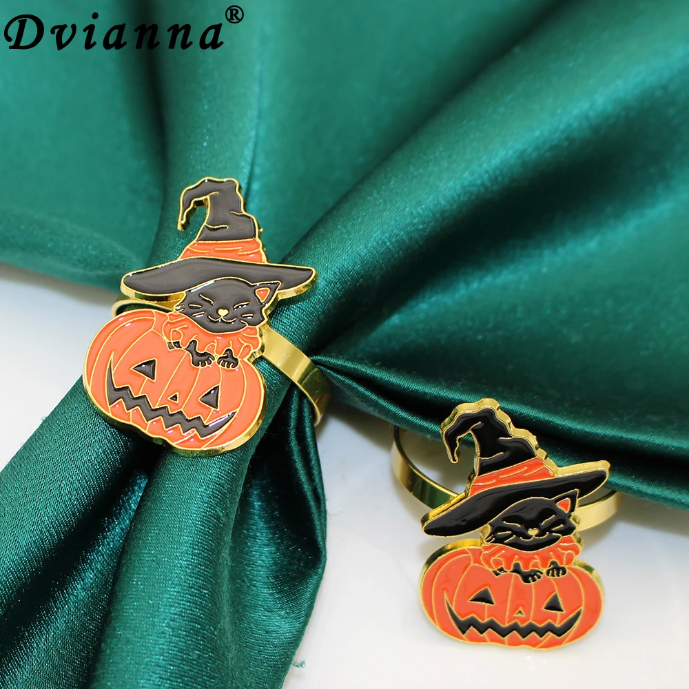 8Pcs Halloween Napkin Rings Pumpkin Black Witch Hat Napkin Rings Holders for Home Birthday Party Dinner Table Decorations HWH186