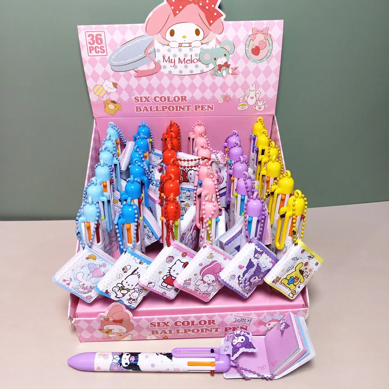 

36pcs New Sanrio Kuromi Hellokitty Gel Pencil Pendant Mini Book 6 Color Ball Pen Cute Cartoon Smooth Pen Stationery Wholesale