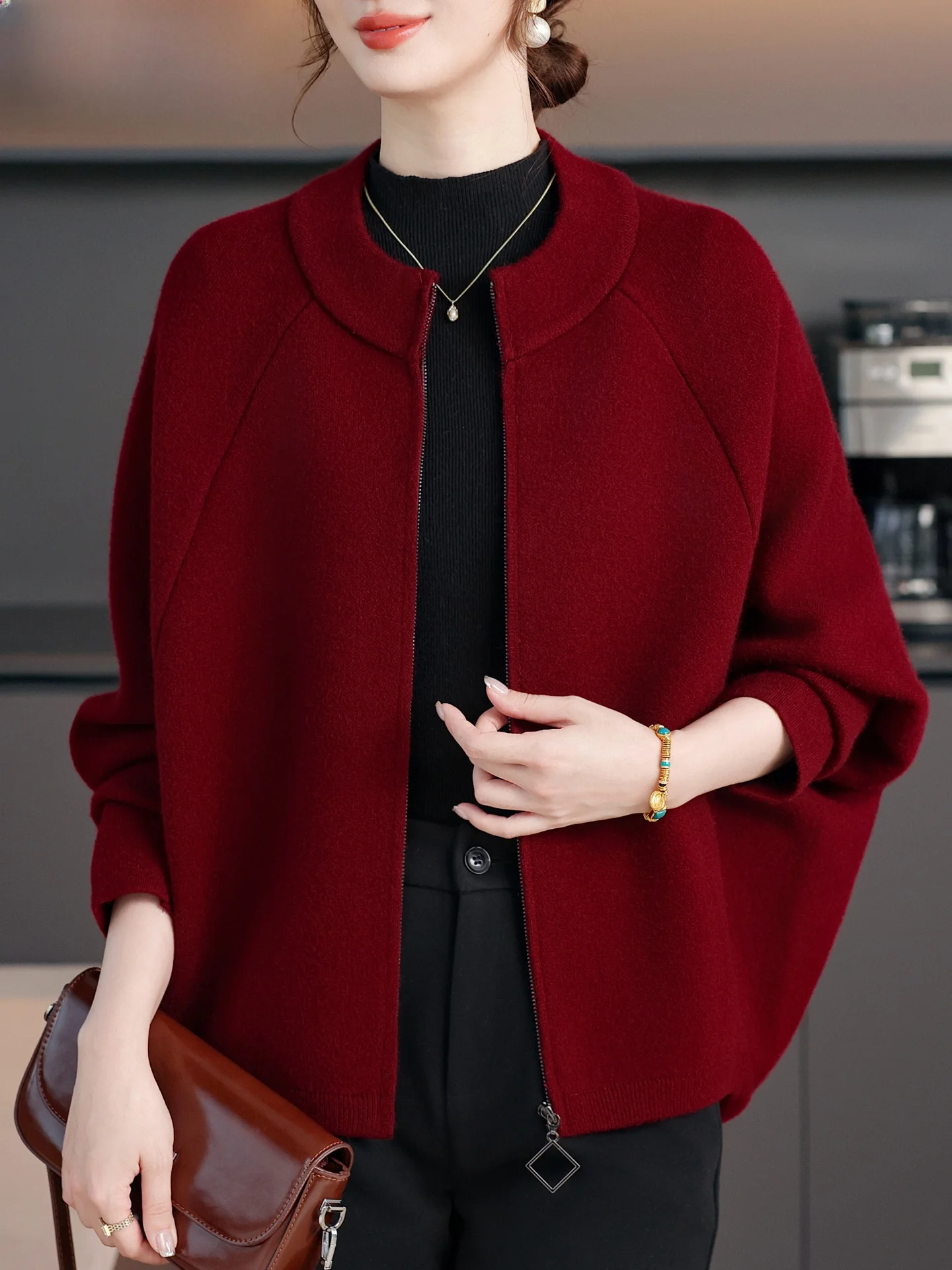 

Ele Mom Spring Outfit Wedding Dr Middle-Aged And ly Autumn Winter Woolen Coat Faion Open Cardigan Women