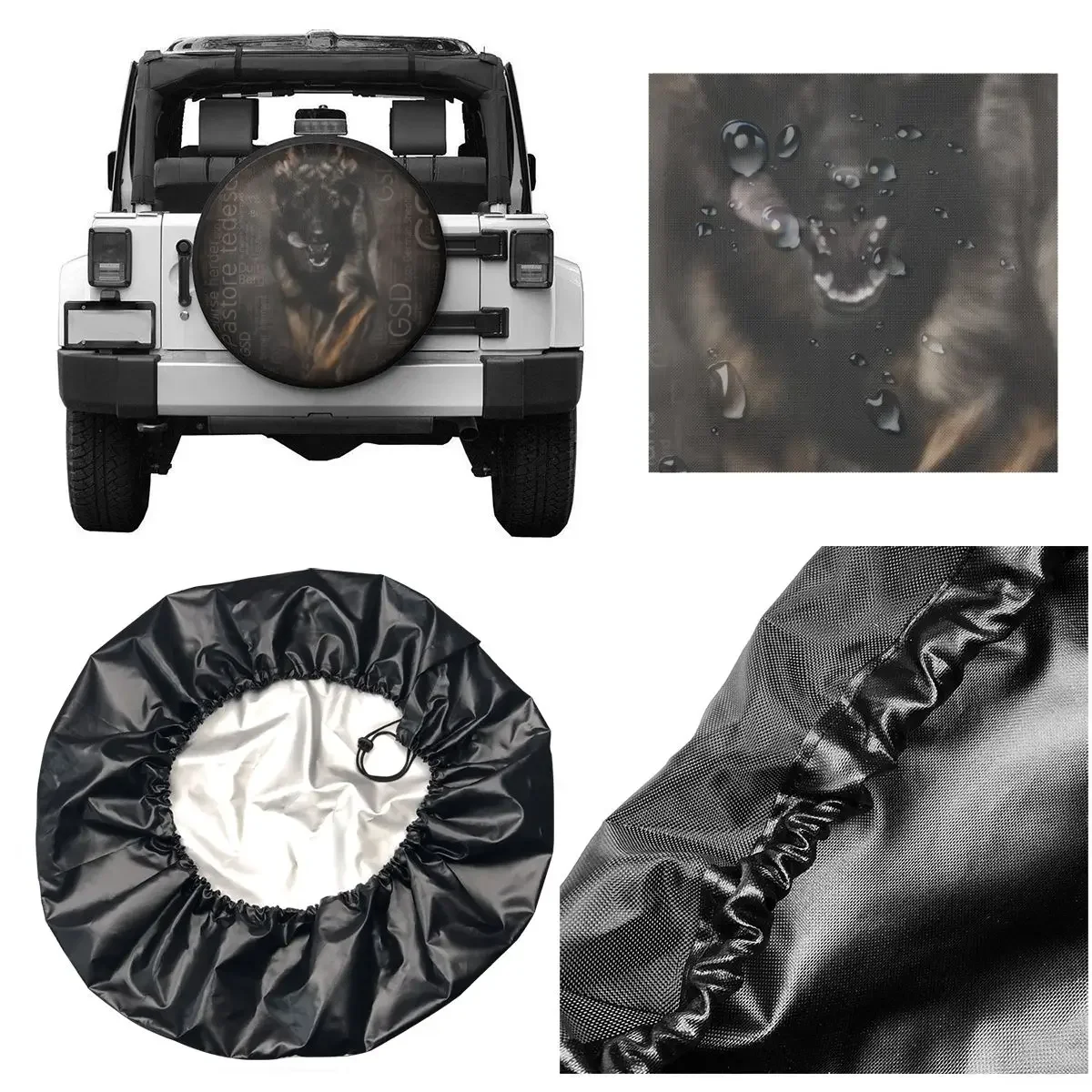 German Shepherd Dog GSD Word Art Spare Tire Cover Case Bag Pouch Animal Wheel Covers for Mitsubishi Pajero 14\