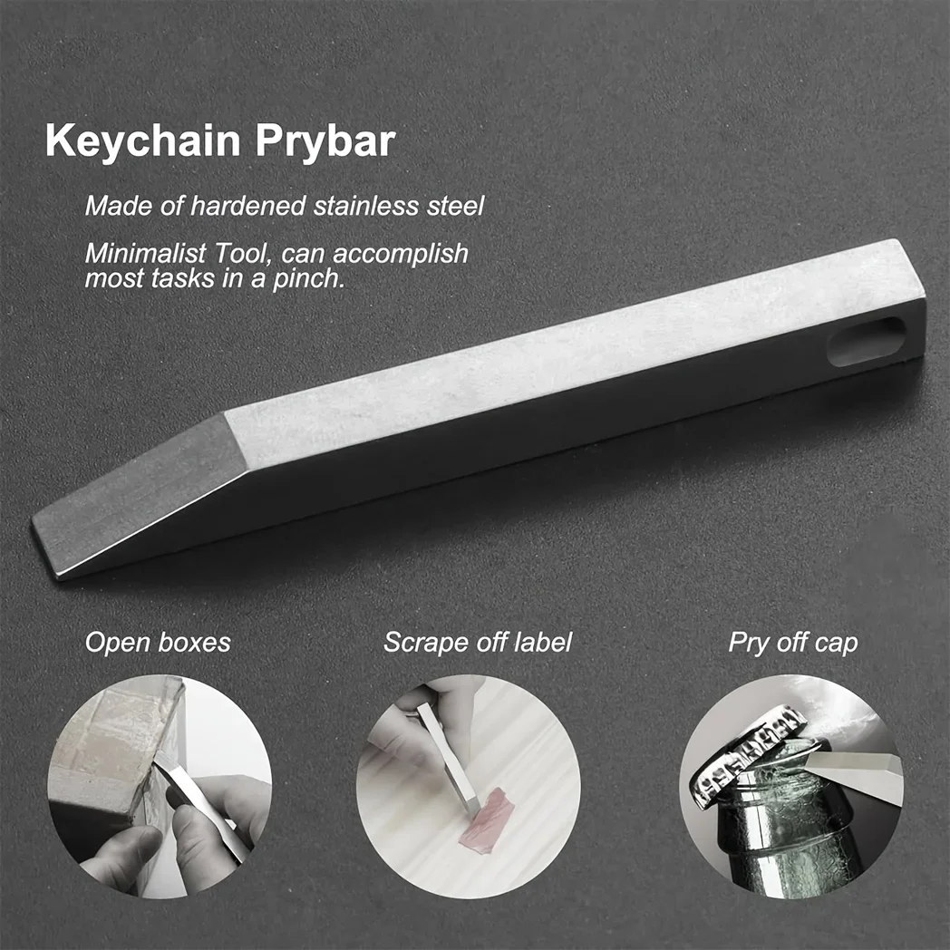 1pc EDC Pry Bar, Mini Keychain Prybar For Every Day Carry, Small Prybar Multitool, Heavy Duty Stainless Steel Pocket Pry Bar