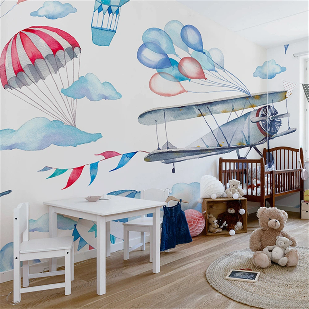 

custom papel de parede 3d Modern cartoon hot air balloon wallpaper for children's room decor mural home decoration 3D Stickers