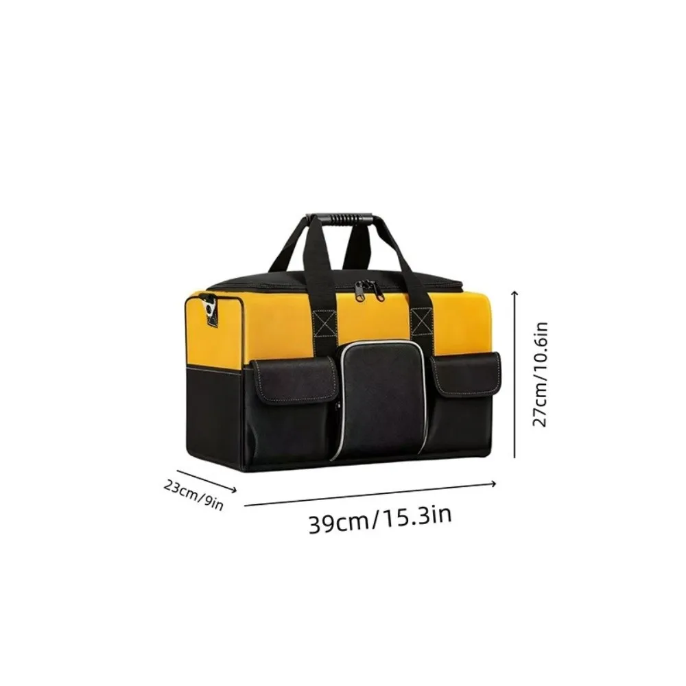 Molded Bottom Heavy Duty Tool Bag Hard Bottom Adjustable Electrician Tool Bag Yellow Black Color Polyester Construction