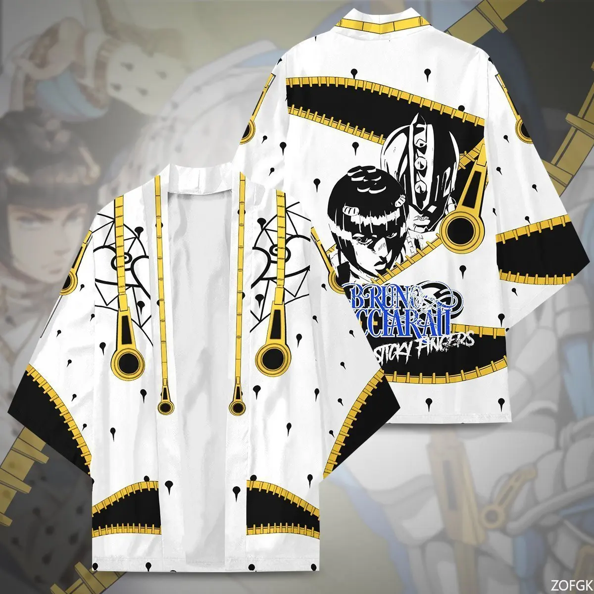 Anime Bizarre Adventure Anime Cos Feather Knitted Kimono Cloak 3D Printed Half Sleeve Open Collar
