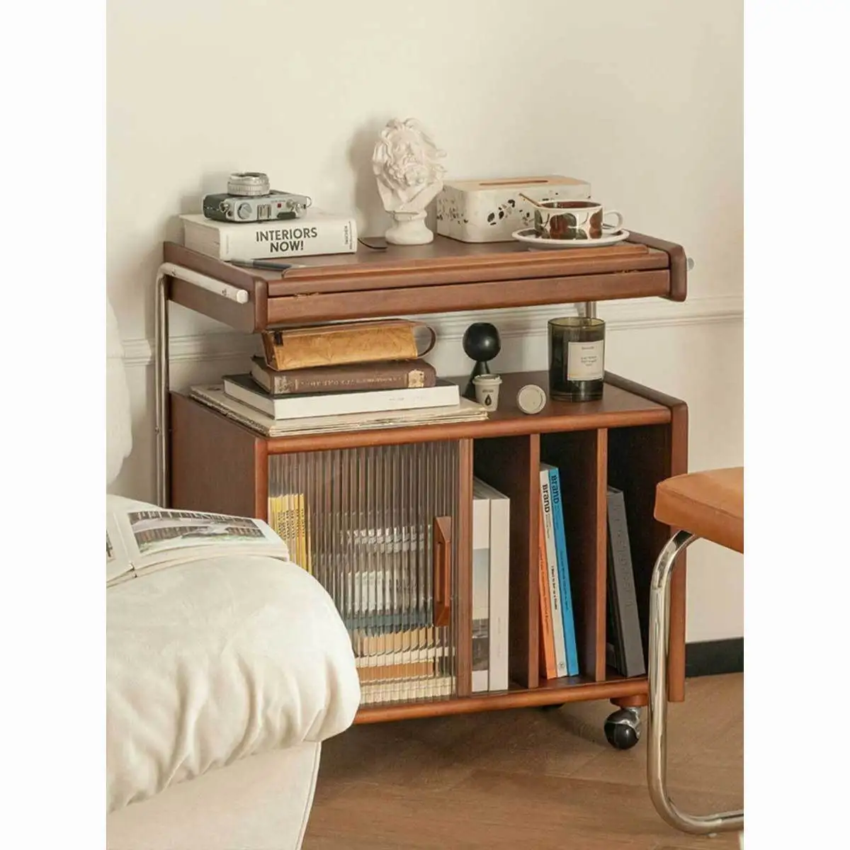 Solid wood side cabinet Nordic Japanese dining side cabinet Living room bedroom coffee table mobile side table Chinese antique b