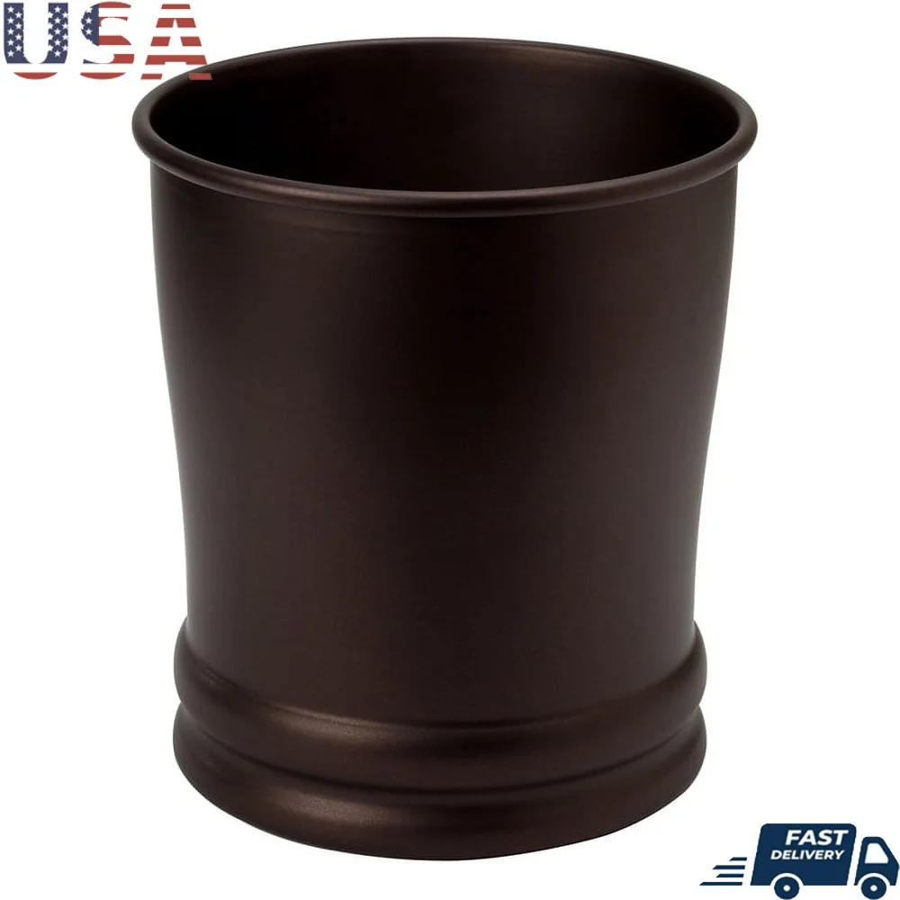 

Compact Bronze Steel Wastebasket Non-Skid Base Multi-Purpose Trash Can Recycling Bin Indoor Storage Solution Bathroom Kitchen