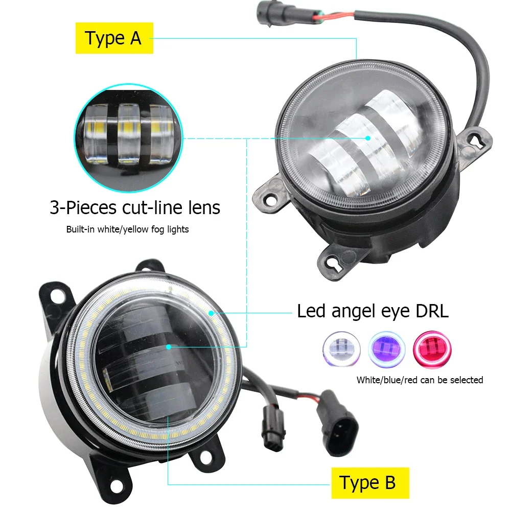 40W Led Fog Lights Angel Eyes DRL For Fiat Mobi Way On Like 2016-2021 2022 2023 2024 2025 2026 White Yellow Fog Driving Lamp detail image 3