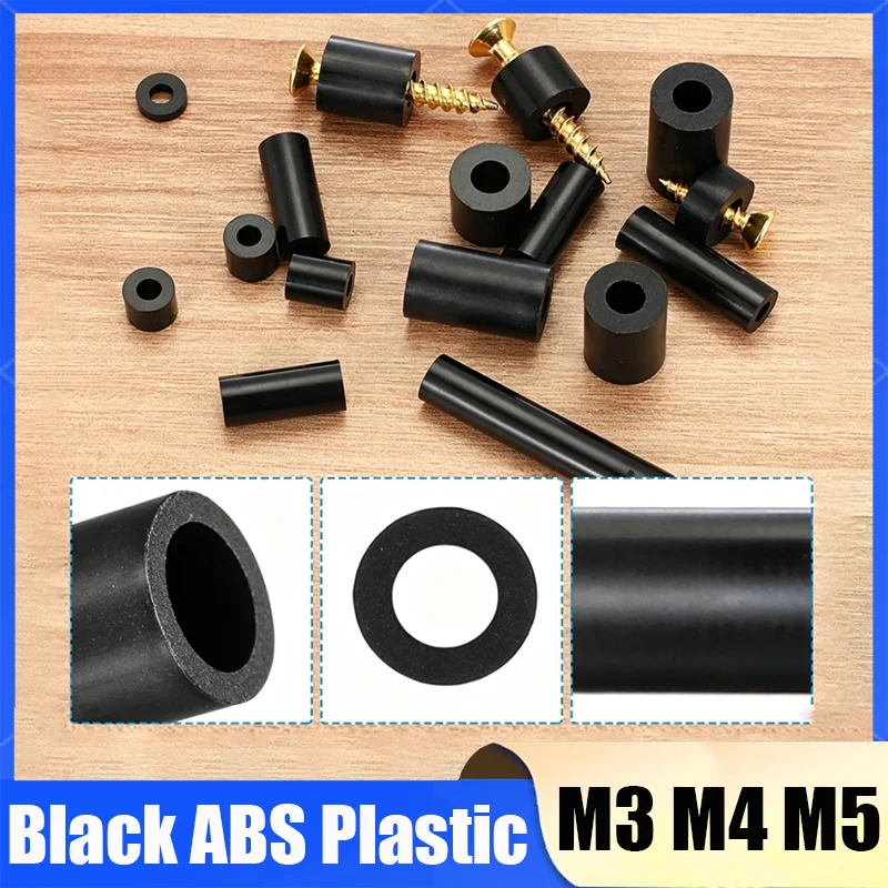 Entretoises creuses en nylon ABS noires non filetées, rondes, M3 M4 M5, pour carte PCB, vis et boulons, 50 à 200 pièces