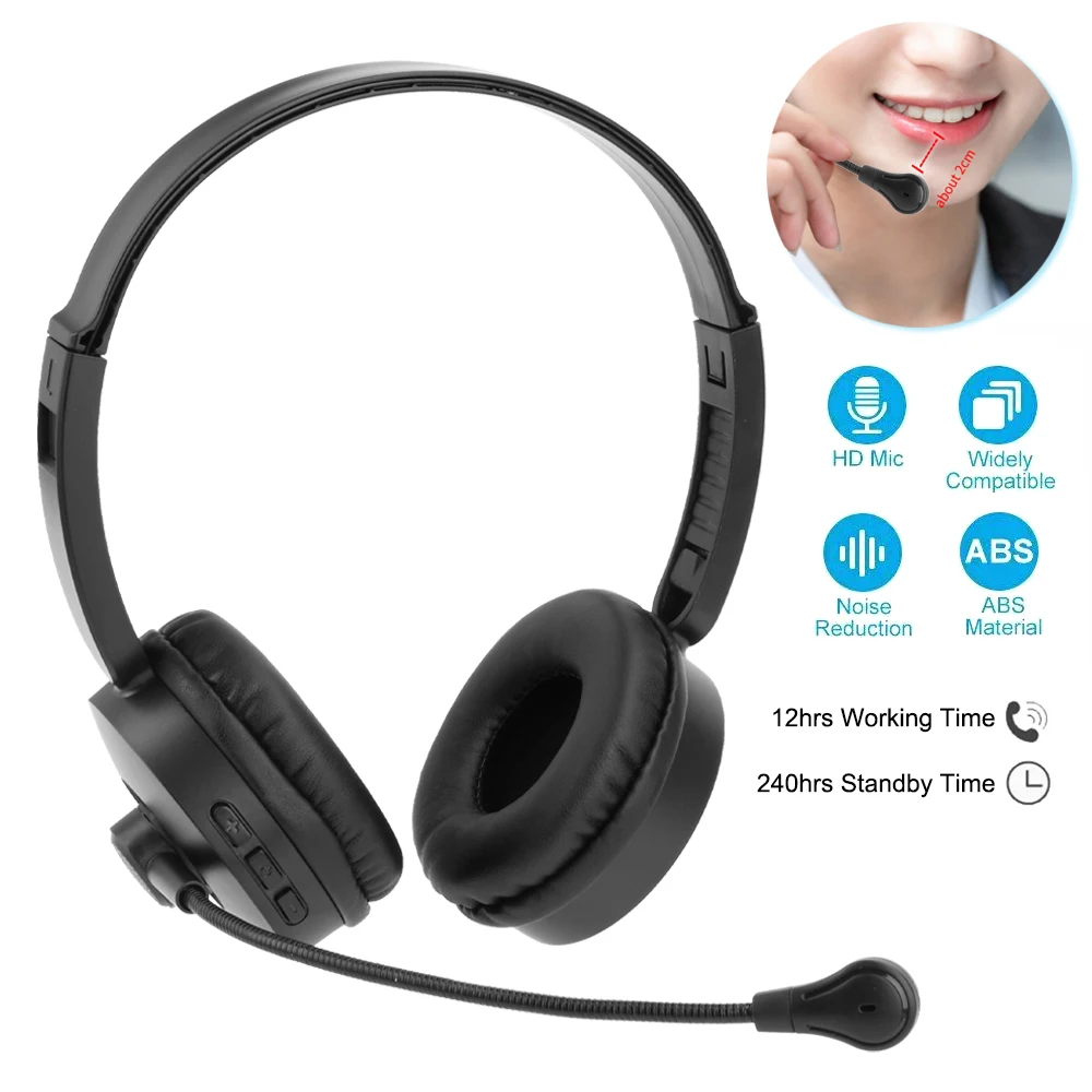 Bluetooth 5.0 Headset Wireless Truck Driver Headphones Hands-Free Call Headsets With Noise Cancelling Mic For Call Center Office