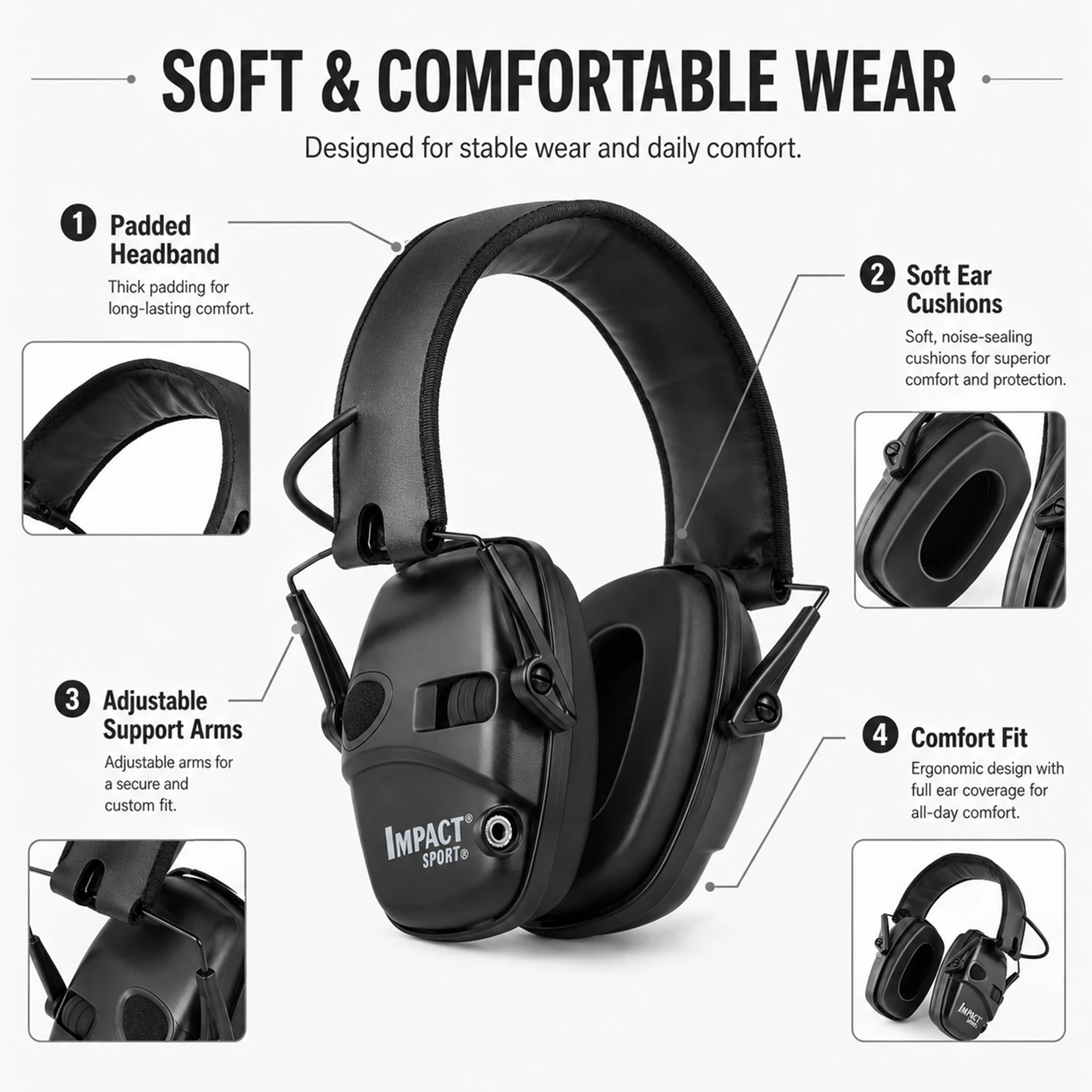 Adjustable Shooting Earmuffs NRR 22dB, Padded Hearing Protection Ear Muffs for Hunting Range Construction Workshop
