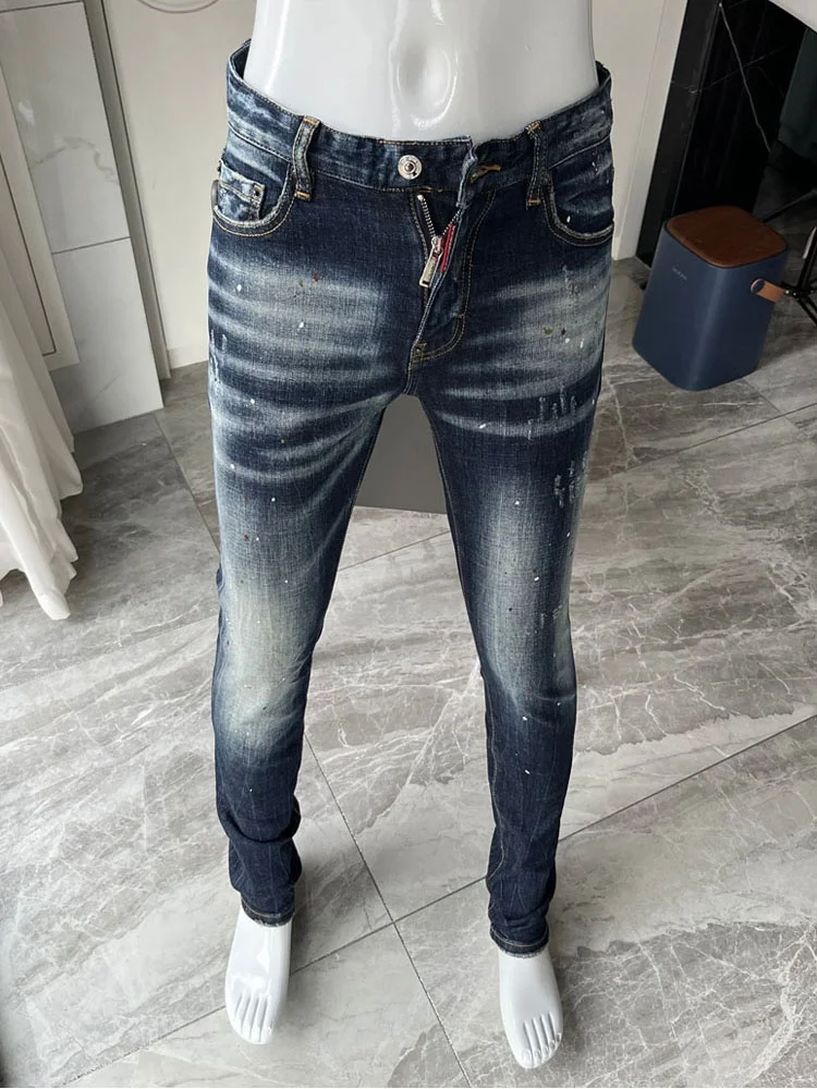 European Station Simple Youth Trendy Jeans Male D2 Elastic Skinny Slim Fit Trousers Dsq2 Washed All Year Round 24 New