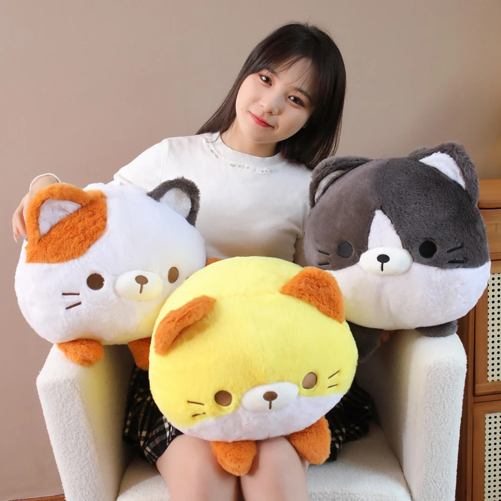 Cute Round Cat Plush Pillow Toy Multicolor Cat Dumplings Stuffed Soft Animal Doll Bed Sofa Cushion Nice Birthday Gift Home Decor