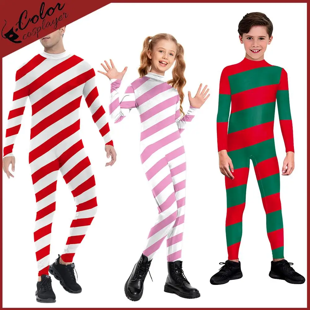 

Красный конфетный тростник, боди, карнавальный костюм, Рождественский наряд, 3D-печать, сценическое боди, шляпа для рождественской вечеринки, костюм для пары