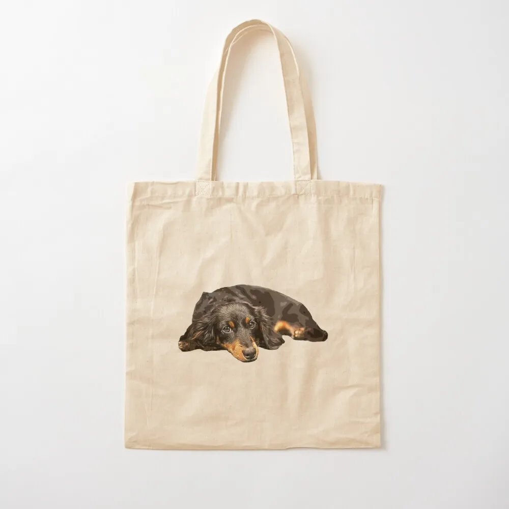 Mini Dachshund Long Haired Black and Tan Miniature Tote Bag