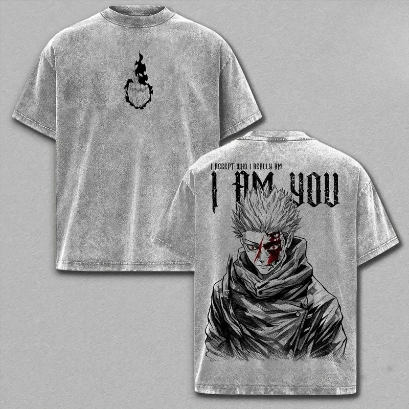 Anime Jujutsu Kaisen Itadori Yuji Graphic T Shirt Men Women Clothing Casual Cotton Tshirt Vintage Washed T-shirt Harajuku Tops