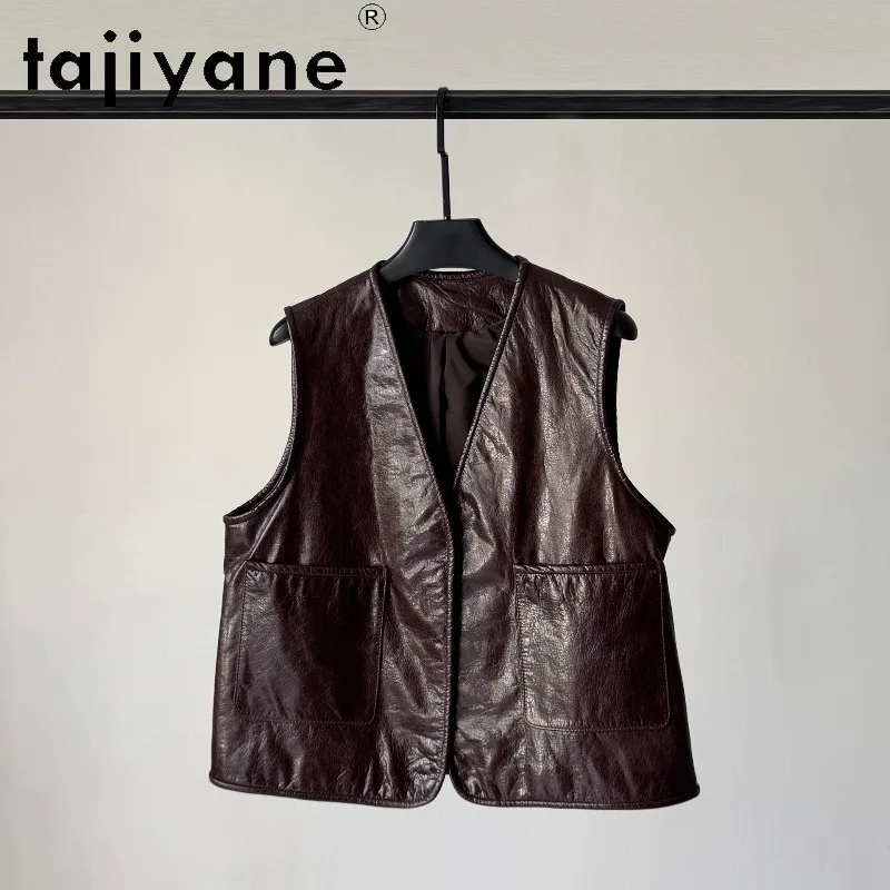 TAJIYANE Top Layer Cowhide Real Leather Jacket Women Vest Short Veste Femme Black Jackets for Woman Oil Wax Leather Coat Jaqueta