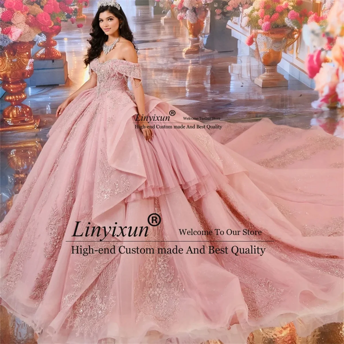 

Mexican Appliques Lace Quinceanera Dress Ball Gown Birthday Sweet 16 Gowns Customized Princess Off Shoulder Vestidos De 15 Años