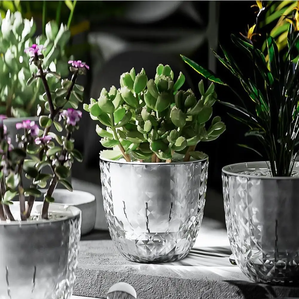 Decorative Plastic Flower Pot Self Watering Planter For Indoor Plants Succulents Orchid Modern Desk Home Office Container