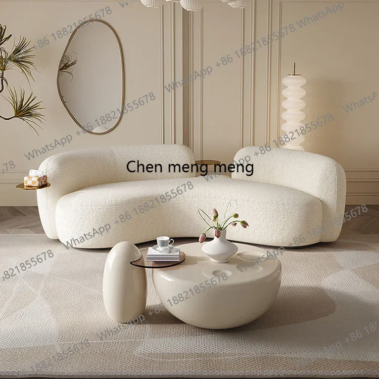 CC182 Curved sofa, beauty salon, special-shaped cashew nut fabric sofa, lamb wool pea sofa, cream wabi sandy wind