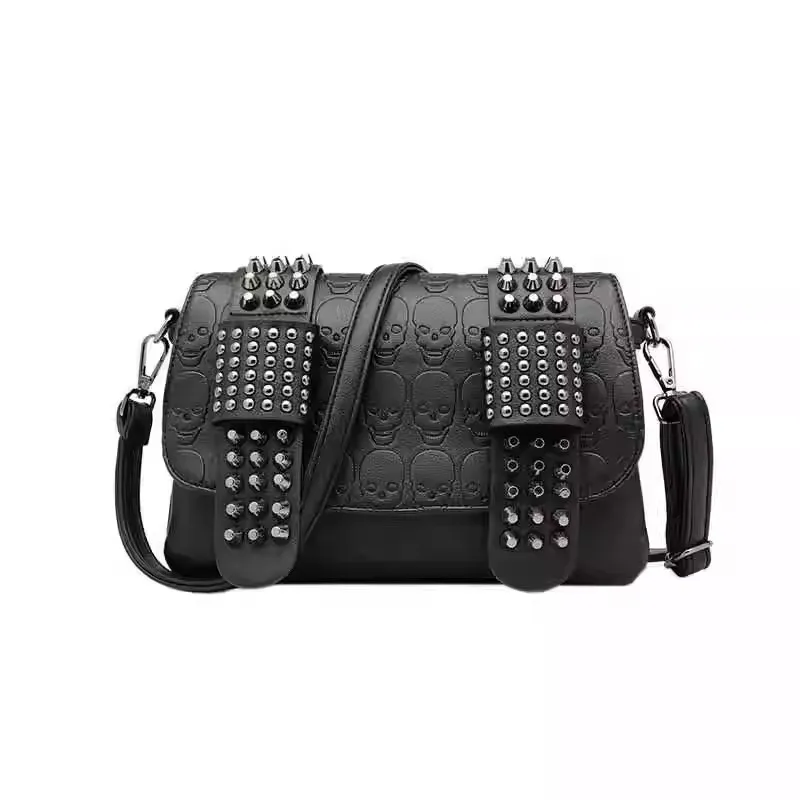 

Gothic Punk Ro Skull Print Leather Moto oulder Bag Casual Commuter Trendy Street Sle k Alternative Handbag