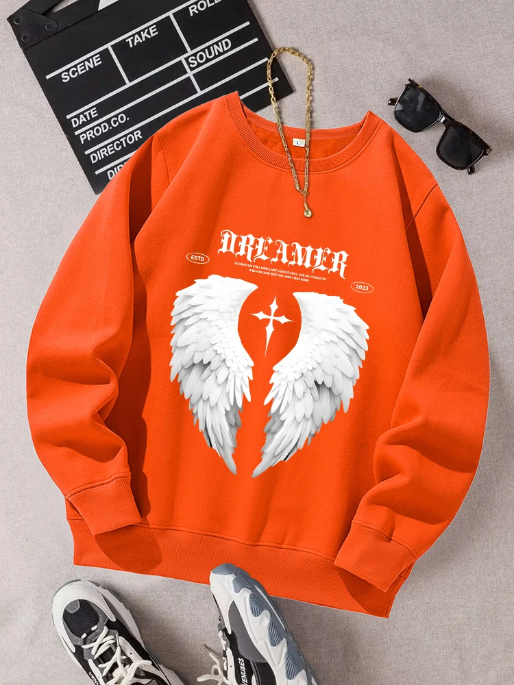 Beautiful Wings Printed Tracksuit Men Soft Round Neck New Sweatshirt Warm Comfortable Clothes Autumn Fleece Retro Street Tops