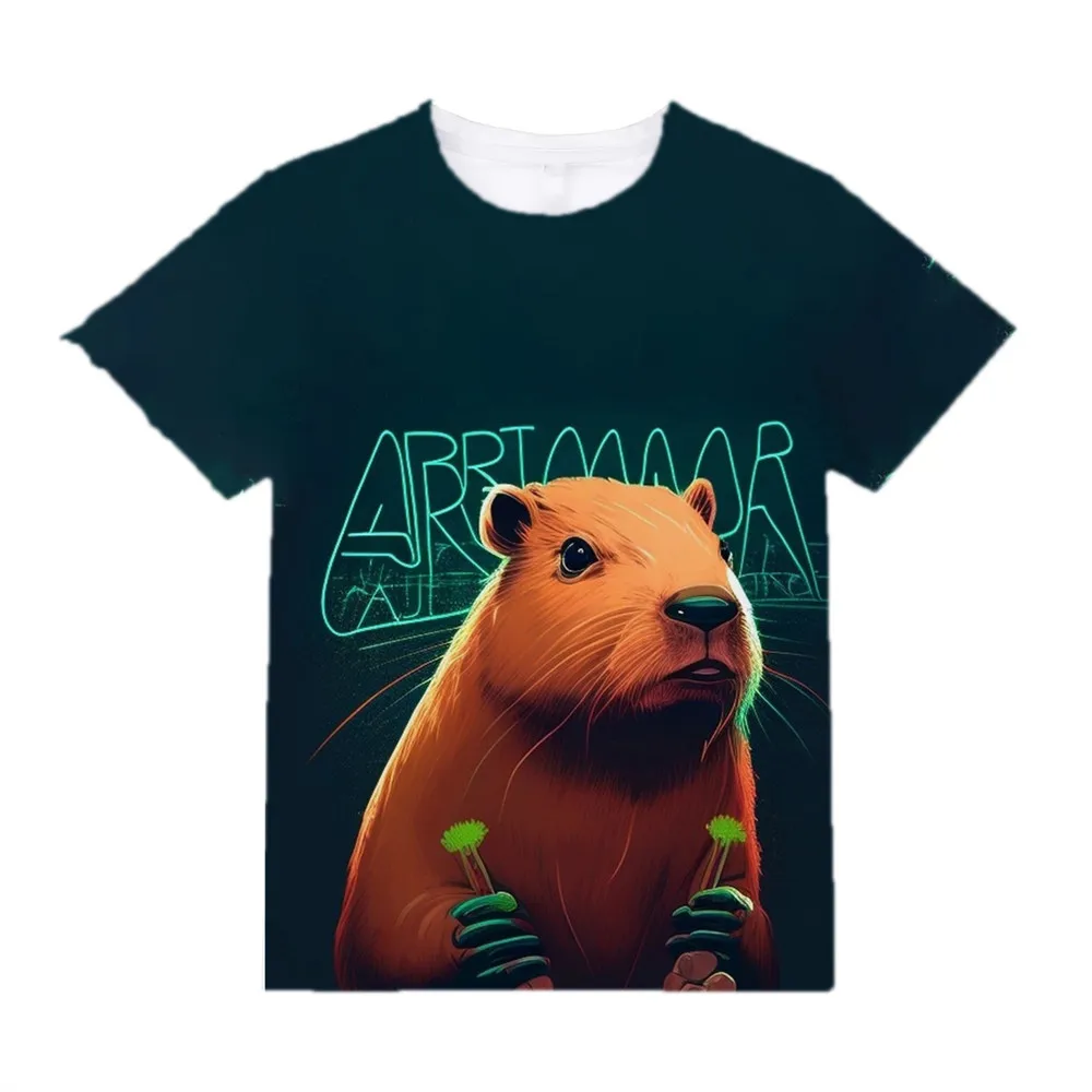 Child T-Shirt Capybara Print White T Shirts Baby T-Shirt Cartoon Boys Summer Clothes O-Neck Kids Shirt Casual Children's T-Shir