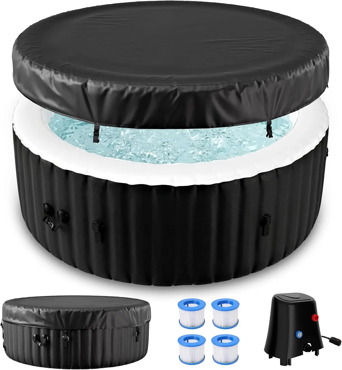 

2-4 Person Inflatable Hot Tub, Large Round Portable Hot Tub with 120 Bubble Jets, Outdoor Spa Bathtub Set Including Heater Pump,