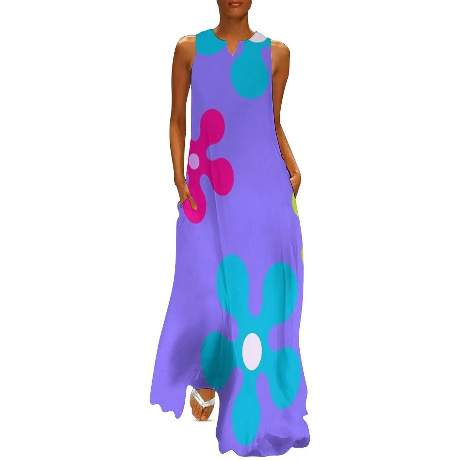 

60s Retro Sixties Vintage Hippie Groovy Flowers Lavender Purple Long Dress summer clothes for women dresses summer woman 2025