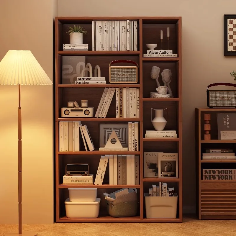 

Solid wood bookshelf floor rack living room layered locker integrated against the wall
