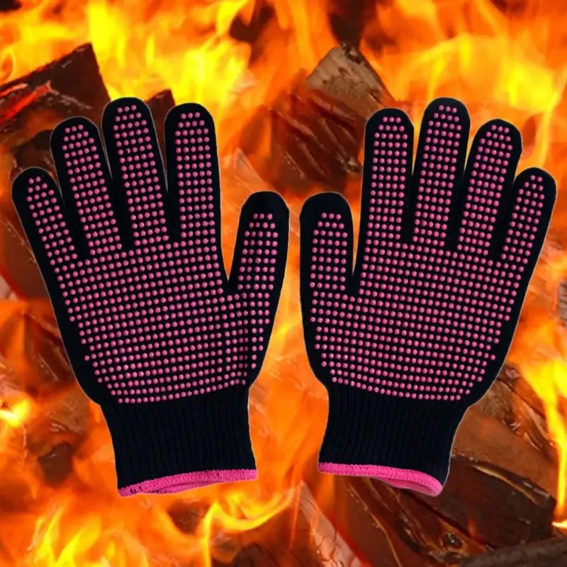 1 Pair Heat Resistant Oven Gloves - Cut Resistant, Non-Slip Silicone BBQ Gloves for Kitchen, Grill, Camping, and Cookware