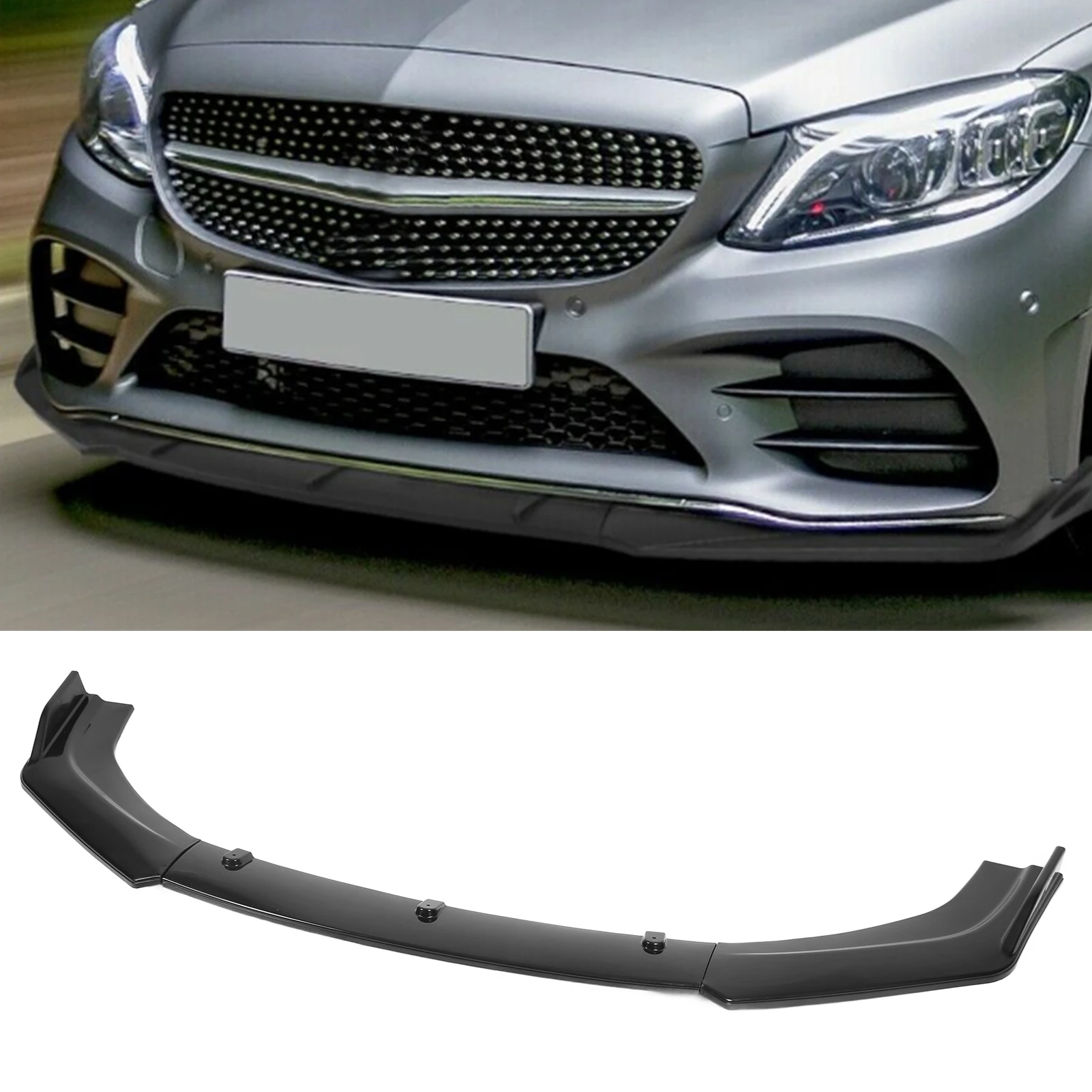 

3pcs Front Bumper Lip Splitter Spoiler Anticollision Waterproof Universal Body Parts For CarGlossy Black