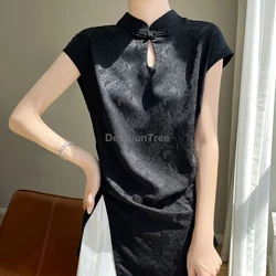 New vintage chinese style daily improved qipao top sexy Slim hollow out temperament jacquard blouse sleeveles button split top