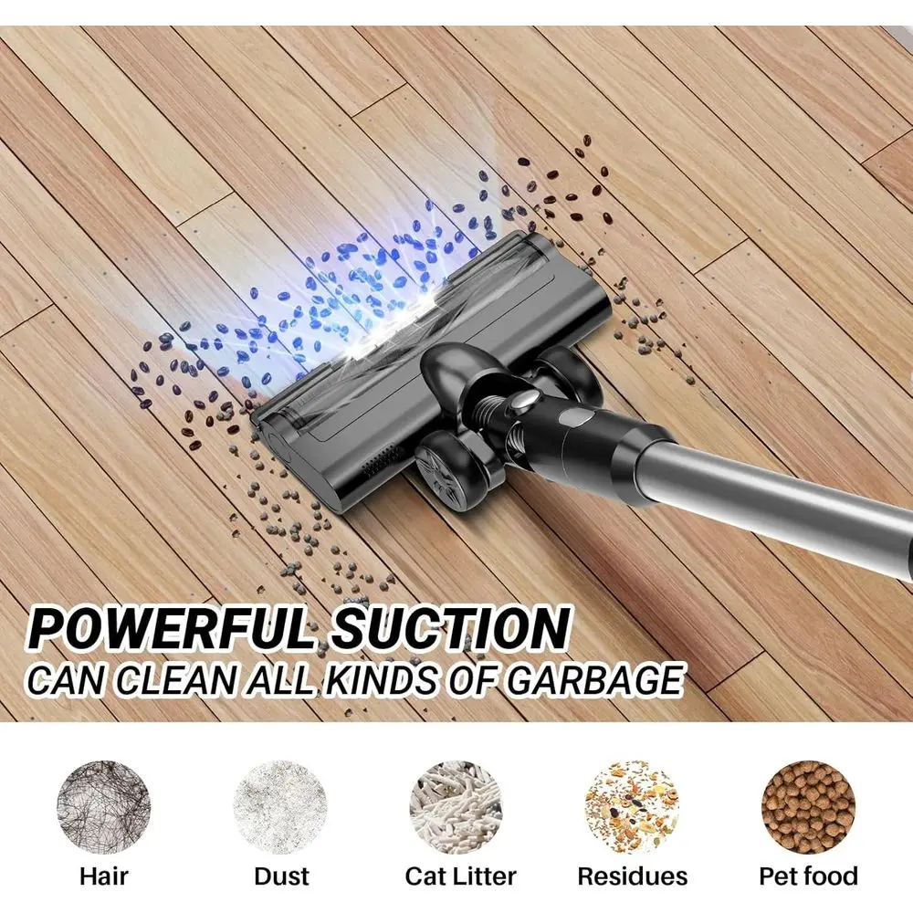 Aspiradora de varilla inalámbrica liviana 8 en 1, tiempo de ejecución de 45 minutos, antienredos, ideal para pisos de madera dura, alfombras, pelos de mascotas