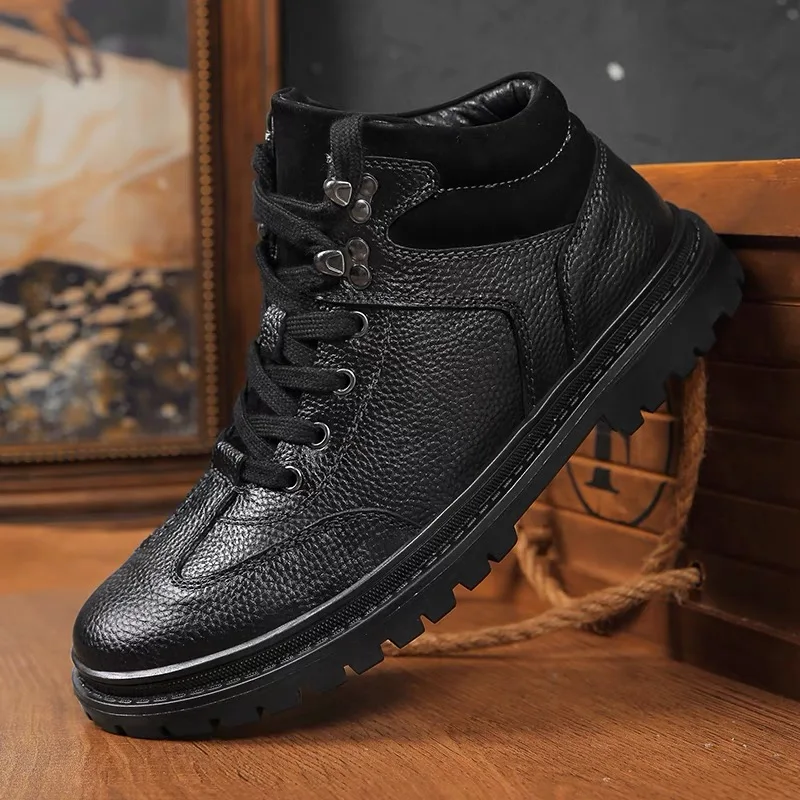 Men Boots British Men Boots 2023 Spring And Autumn Fashion Low-top New Men Shoes High-top Round Men Casual Leather Boots