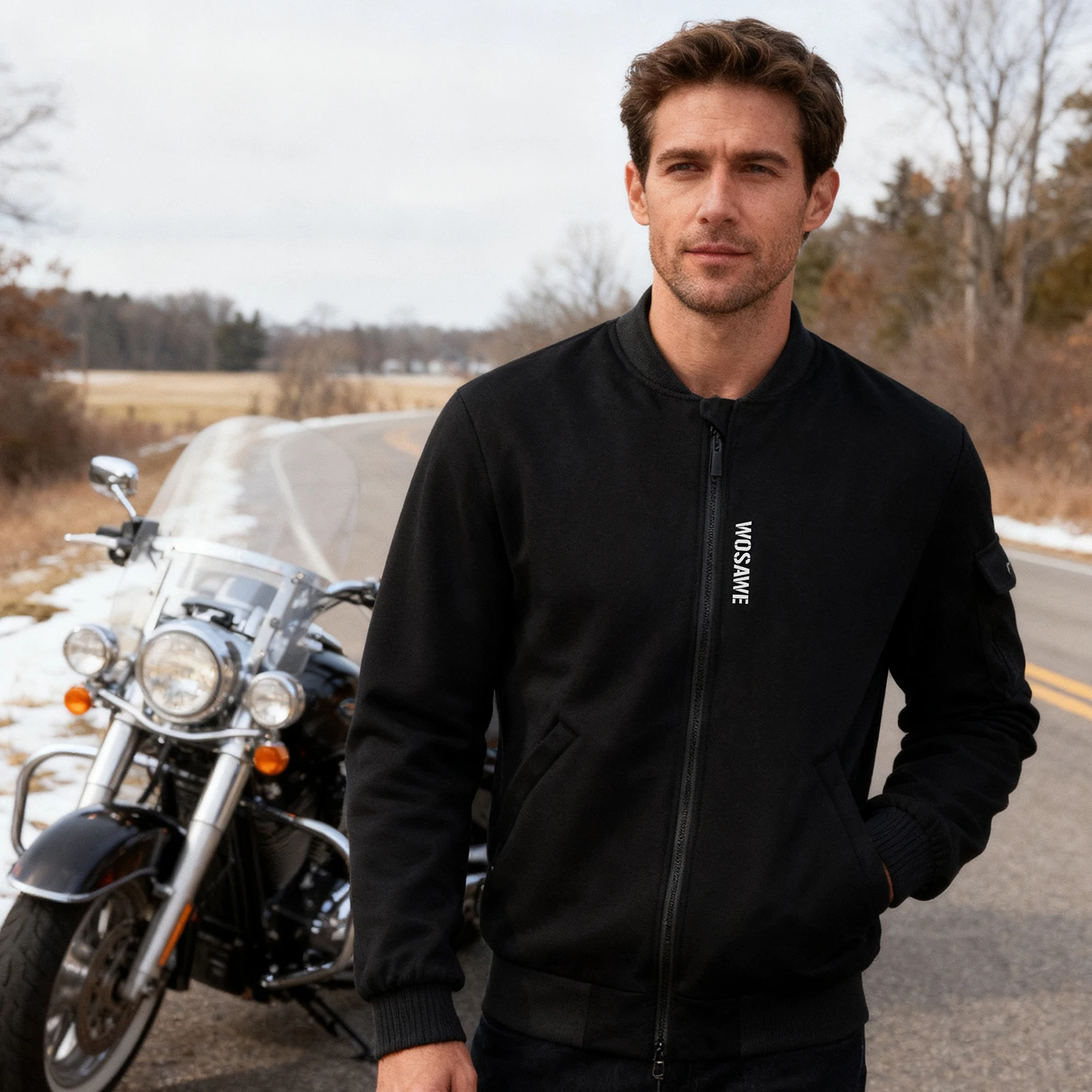 سترة WOSAWE لسباق الدراجات النارية مقاومة للبرد والرياح للشتاء للرجال سترة ركوب الدراجات النارية مع درع واقٍ CE #3