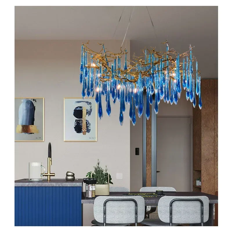 Nieuwe trendy luxe klassieke blauwe kristallen LED hanglamp glans kroonluchter verlichtingsarmatuur voor woonkamer