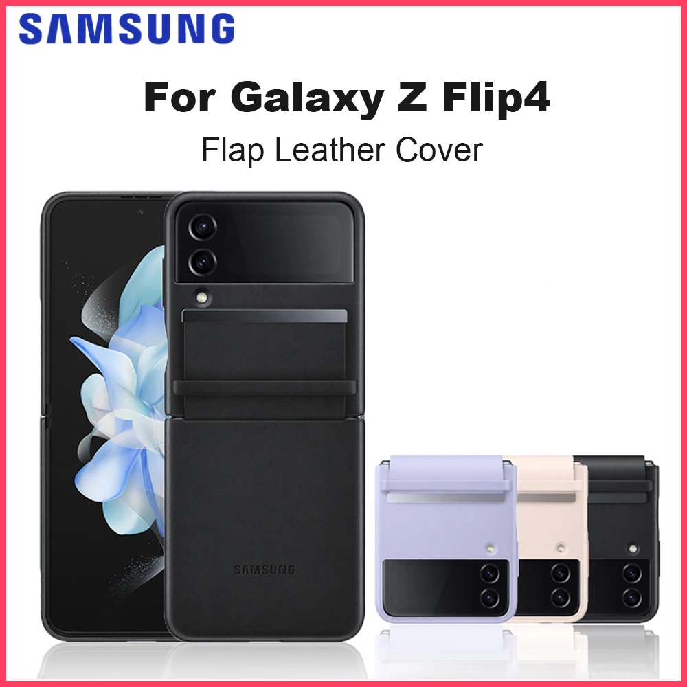 

Original Samsung Flap Leather Cover for Galaxy Z Flip4 Smartphone Cover Genuine Leather Protective Case Shockproof EF-VF721