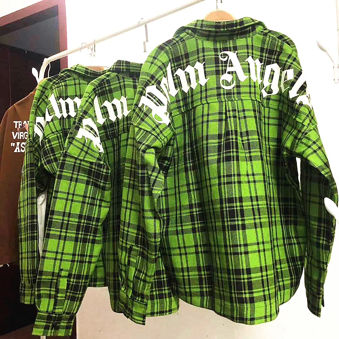 

Green Plaid Shirt Jacket for Couples Spring Autumn Loose Fit Printed Long Sleeve Youth Fashion Summer No Ironing Required